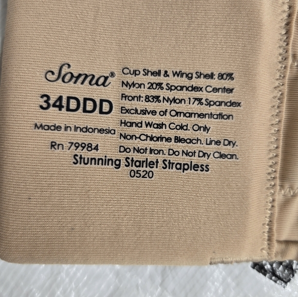☕️SOMA STUNNING STARLET STRSPLESS UNDERWIRE BRA SIZE 34DDD - Picture 4 of 5